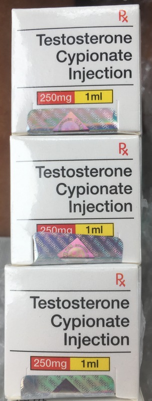 three boxes with testosterone cypionate vials